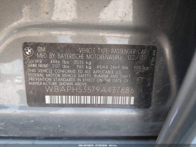 Продажа на аукционе авто 2009 Bmw 328i, vin: WBAPH53579A437686, номер лота: 45740676