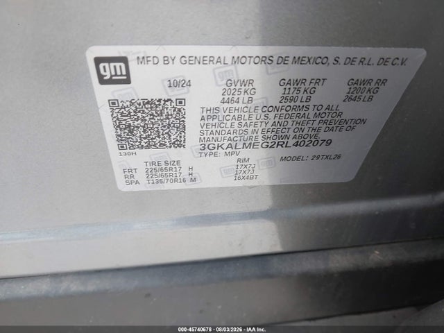 Aukcja sprzedaży 2024 Gmc Terrain Fwd Sle, vin: 3GKALMEG2RL402079, numer aukcji: 45740678