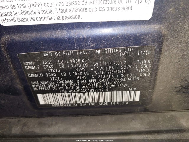 Продаж на аукціоні авто 2011 Subaru Outback 2.5i Premium, vin: 4S4BRCCC1B3372210, номер лоту: 45740743
