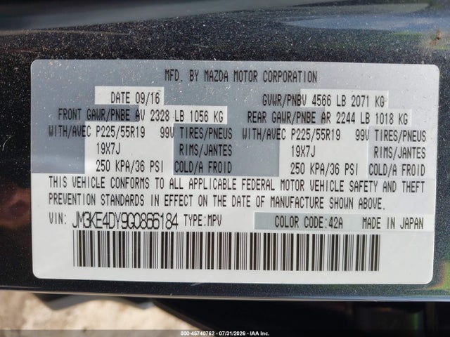 Aukcja sprzedaży 2016 Mazda Cx-5 Grand Touring, vin: JM3KE4DY9G0866184, numer aukcji: 45740762
