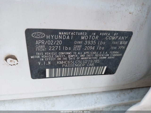 Aukcja sprzedaży 2020 Hyundai Ioniq Hybrid Blue, vin: KMHC65LC5LU219785, numer aukcji: 45740780