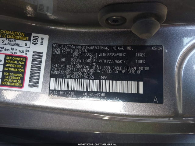 45740785 :رقم المزاد ، 5TDYRKEC4RS207069 vin ، 2024 Toyota Sienna Xle مزاد بيع