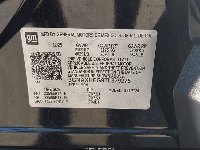 Продажа на аукционе авто 2026 Chevrolet Equinox Fwd Lt, vin: 3GNAXHEG9TL379275, номер лота: 45740811