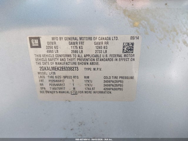 Продажа на аукционе авто 2014 Gmc Terrain Sle-1, vin: 2GKALMEK2E6338273, номер лота: 45740814