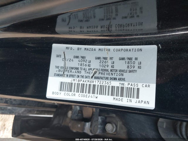Продажа на аукционе авто 2024 Mazda Mazda3 2.5 S Select Sport, vin: JM1BPAKM8R1722365, номер лота: 45740820