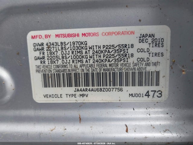 Продажа на аукционе авто 2011 Mitsubishi Outlander Sport Se, vin: JA4AR4AU6BZ007756, номер лота: 45740828