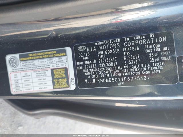 Продажа на аукционе авто 2015 Kia Sedona Lx, vin: KNDMB5C11F6075437, номер лота: 45740830