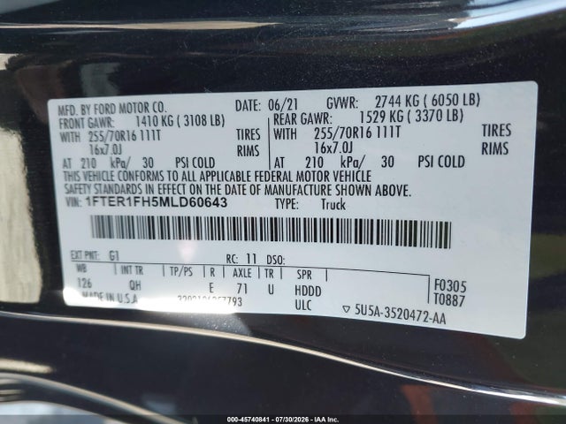 Ford RANGER XL 2021 1FTER1FH5MLD60643 Image 9