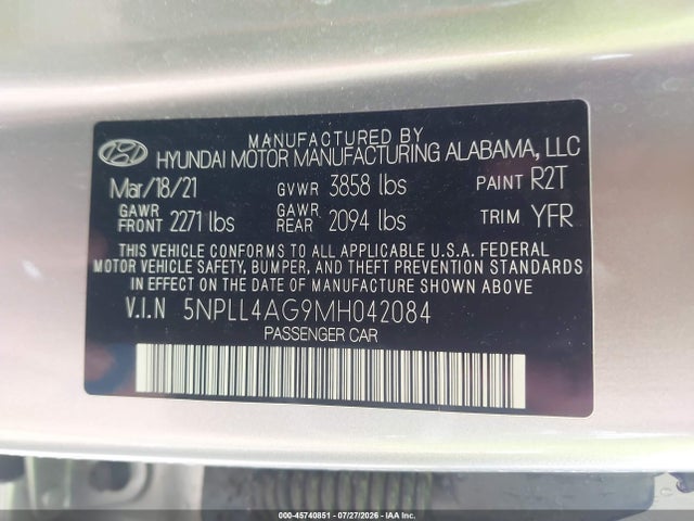 Продаж на аукціоні авто 2021 Hyundai Elantra Se, vin: 5NPLL4AG9MH042084, номер лоту: 45740851