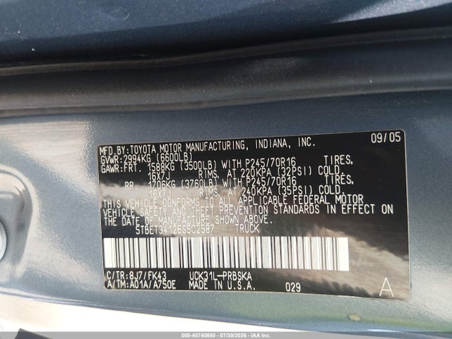 Aukcja sprzedaży 2006 Toyota Tundra Sr5 V8, vin: 5TBET34126S502587, numer aukcji: 45740880
