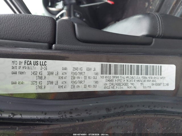45740891 :رقم المزاد ، 1C4RJFAG8GC343831 vin ، 2016 Jeep Grand Cherokee Laredo مزاد بيع