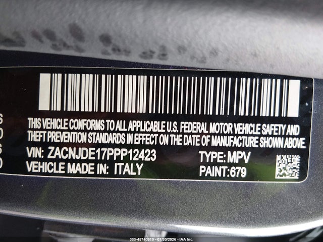 2023 Jeep Renegade Altitude 4x4 მანქანა იყიდება აუქციონზე, vin: ZACNJDE17PPP12423, აუქციონის ნომერი: 45740910
