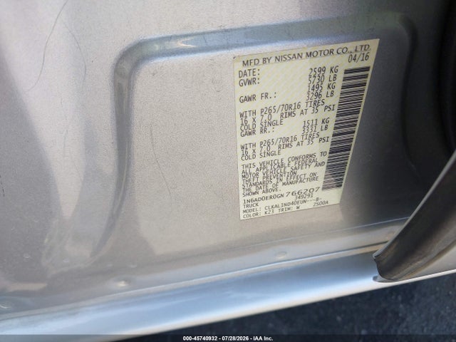 Nissan FRONTIER S 2016 1N6AD0ER0GN766207 Image 9