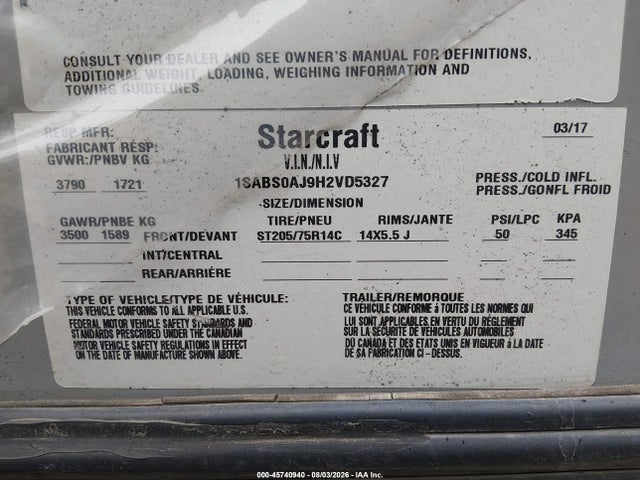 Starcraft Satellite Travel Tra 2017 1SABS0AJ9H2VD5327 Image 9