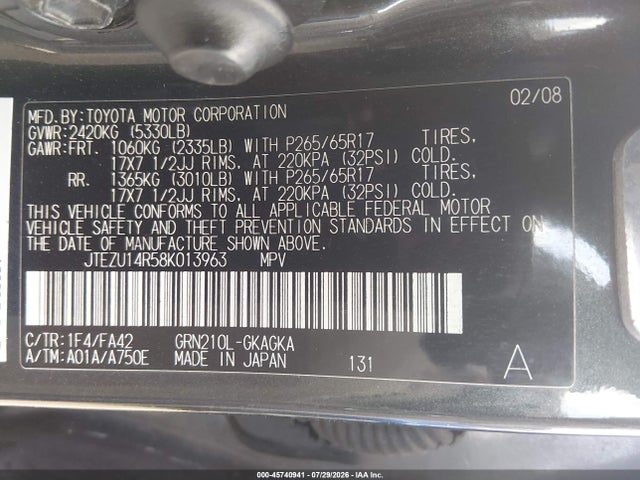 Продаж на аукціоні авто 2008 Toyota 4runner Sr5 V6, vin: JTEZU14R58K013963, номер лоту: 45740941