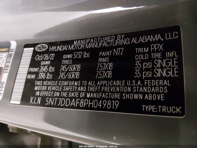 Auction sale of the 2023 Hyundai Santa Cruz Sel Premium, vin: 5NTJDDAF8PH049819, lot number: 45740942