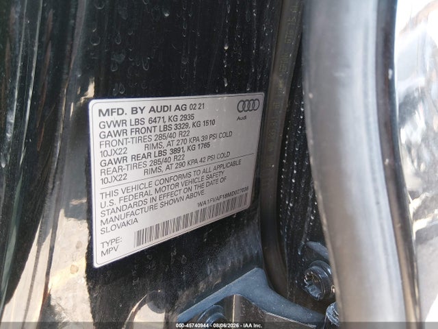 Aukcja sprzedaży 2021 Audi Q8 Prestige 55 Tfsi Quattro Tiptronic, vin: WA1FVAF18MD027036, numer aukcji: 45740944