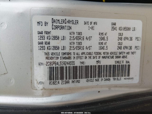 Продаж на аукціоні авто 2001 Chrysler Town & Country Limited, vin: 2C8GP64L51R240555, номер лоту: 45740946