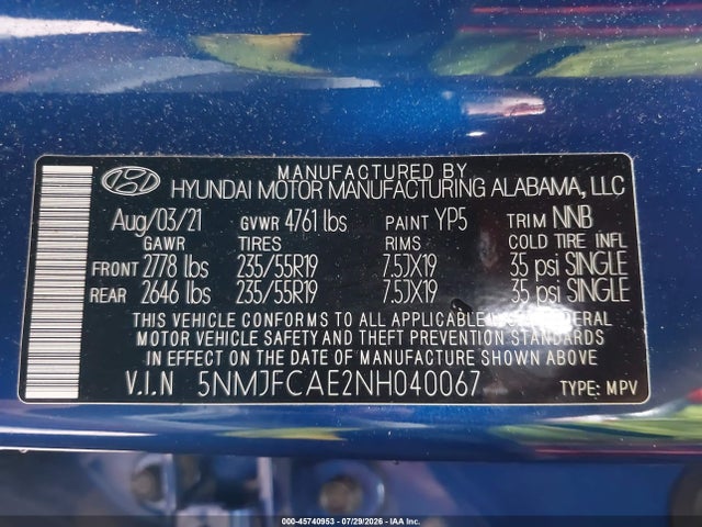 Продаж на аукціоні авто 2022 Hyundai Tucson Sel, vin: 5NMJFCAE2NH040067, номер лоту: 45740953