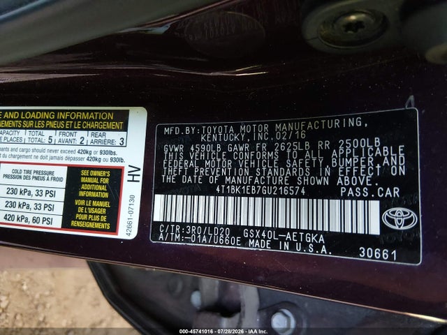 Toyota AVALON XLE 2016 4T1BK1EB7GU216574 Image 9