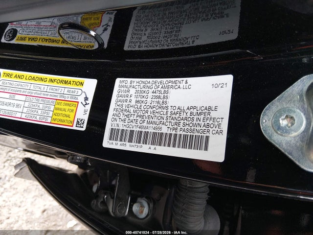 Aukcja sprzedaży 2021 Honda Accord Sport Special Edition, vin: 1HGCV1F46MA114956, numer aukcji: 45741024