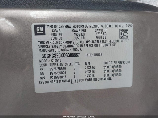 2012 Chevrolet Silverado 1500 Lt მანქანა იყიდება აუქციონზე, vin: 3GCPCSE0XCG308867, აუქციონის ნომერი: 45741038