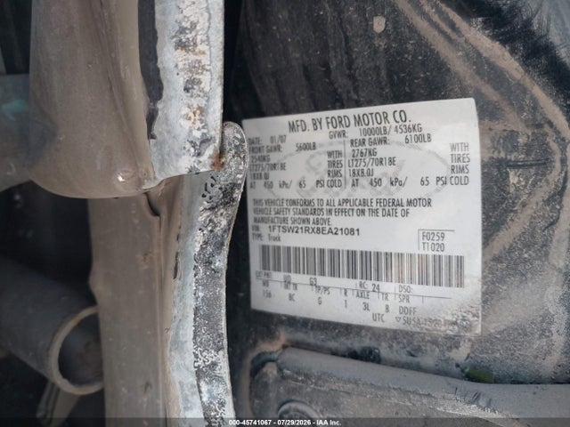 Aukcja sprzedaży 2008 Ford Super Duty F-250 Srw Fx4/harley-davidson/king Ranch/lariat/xl/xlt, vin: 1FTSW21RX8EA21081, numer aukcji: 45741067