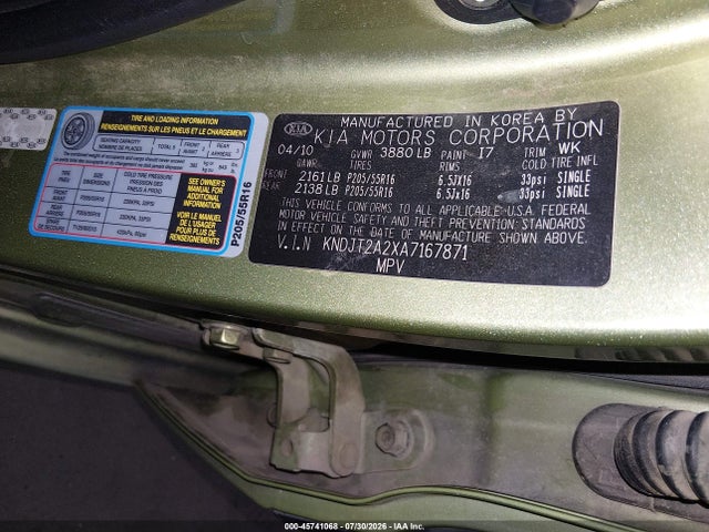 Aukcja sprzedaży 2010 Kia Soul +, vin: KNDJT2A2XA7167871, numer aukcji: 45741068