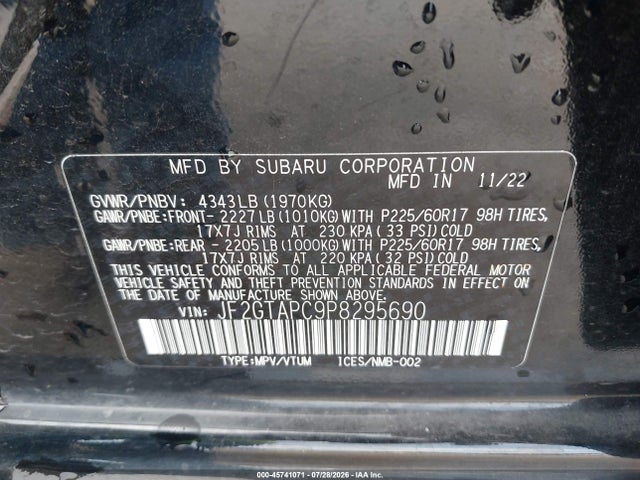 2023 Subaru Crosstrek Premium მანქანა იყიდება აუქციონზე, vin: JF2GTAPC9P8295690, აუქციონის ნომერი: 45741071