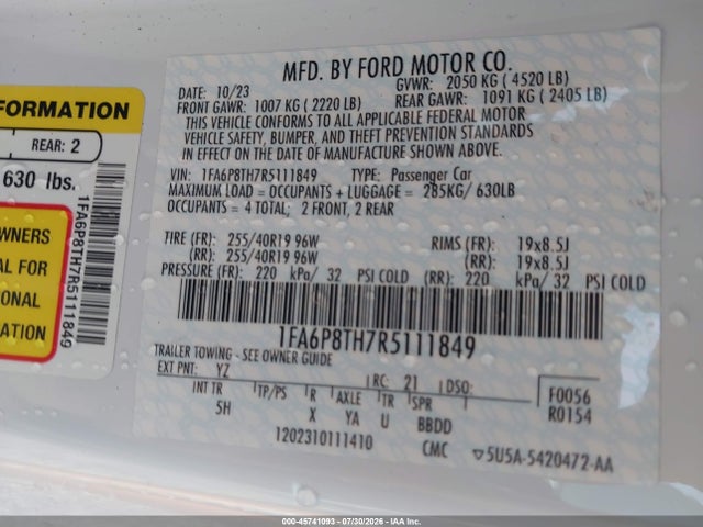 Продажа на аукционе авто 2024 Ford Mustang Ecoboost Premium Fastback, vin: 1FA6P8TH7R5111849, номер лота: 45741093