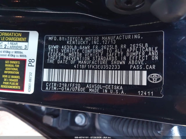 Aukcja sprzedaży 2014 Toyota Camry Se Sport, vin: 4T1BF1FK3EU352233, numer aukcji: 45741101