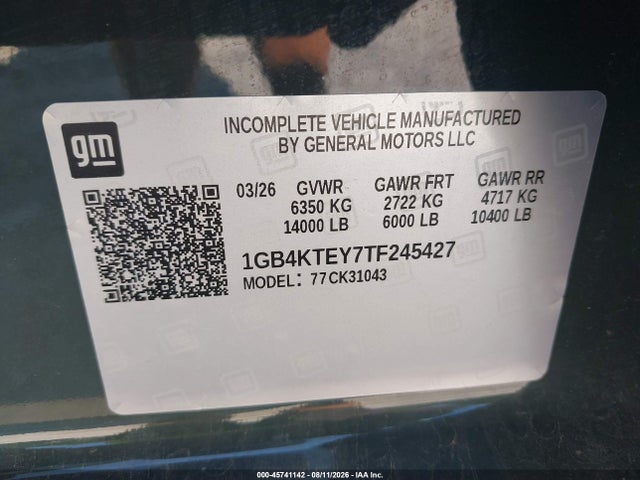 2026 Chevrolet Silverado 3500 Hd Chassis Lt მანქანა იყიდება აუქციონზე, vin: 1GB4KTEY7TF245427, აუქციონის ნომერი: 45741142