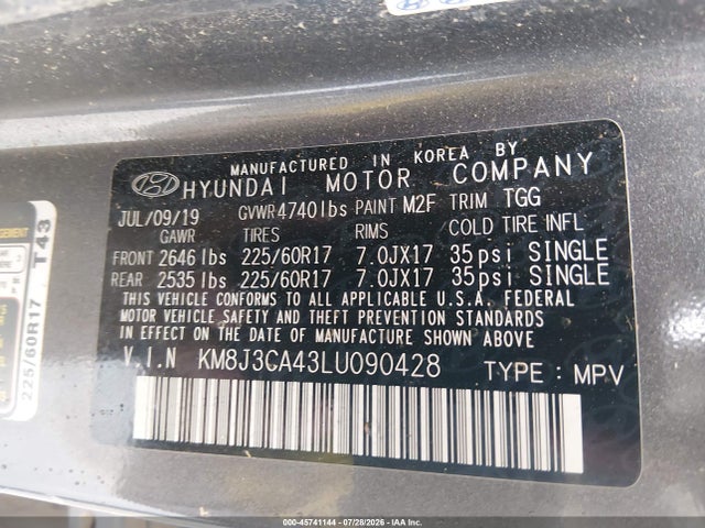 2020 Hyundai Tucson Value მანქანა იყიდება აუქციონზე, vin: KM8J3CA43LU090428, აუქციონის ნომერი: 45741144