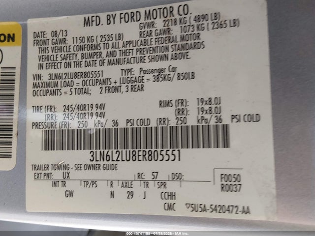 Продаж на аукціоні авто 2014 Lincoln Mkz Hybrid, vin: 3LN6L2LU8ER805551, номер лоту: 45741185