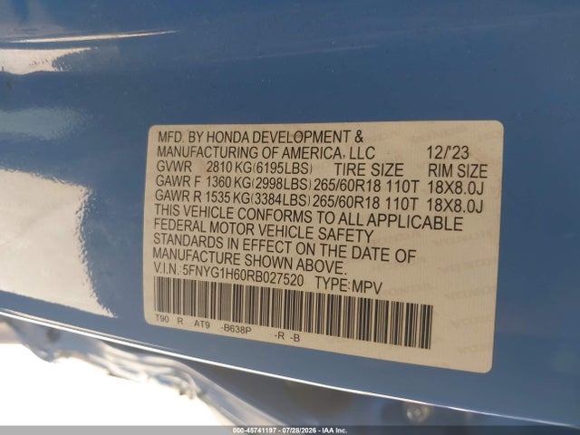 Honda Pilot Trailsport 2024 5FNYG1H60RB027520 Image 9