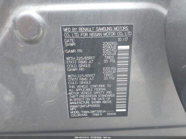 2018 Nissan Rogue Sv მანქანა იყიდება აუქციონზე, vin: KNMAT2MT1JP519515, აუქციონის ნომერი: 45741214