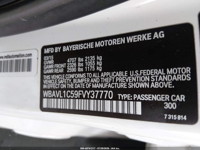 45741217 :رقم المزاد ، WBAVL1C59FVY37770 vin ، 2015 Bmw X1 Xdrive28i مزاد بيع