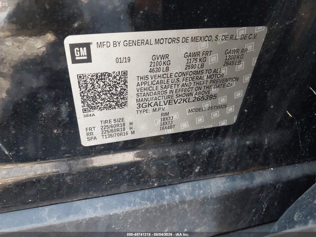 45741218 :رقم المزاد ، 3GKALVEV2KL265395 vin ، 2019 Gmc Terrain Slt مزاد بيع