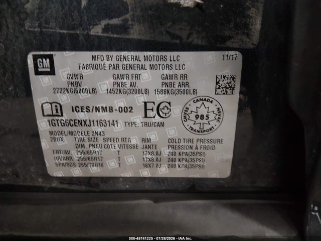 GMC CANYON SLE 2018 1GTG6CENXJ1163141 Image 9