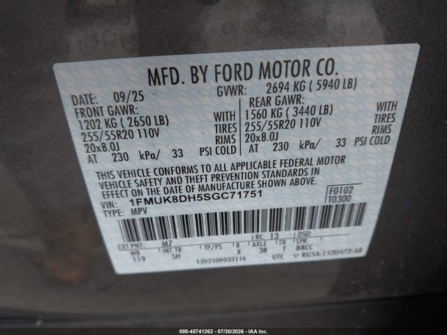 Aukcja sprzedaży 2025 Ford Explorer Active, vin: 1FMUK8DH5SGC71751, numer aukcji: 45741262