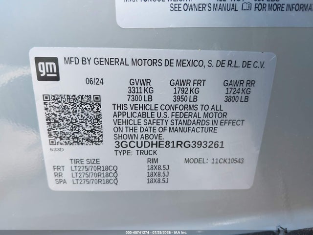 3GCUDHE81RG393261 Chevrolet Silverado K1500 Zr2