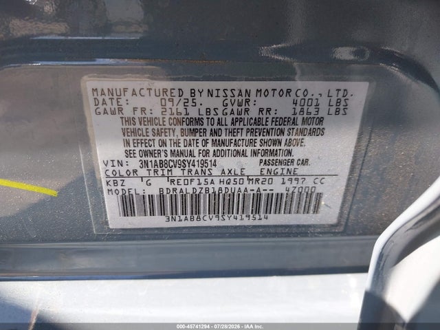 3N1AB8CV9SY419514 Nissan SENTRA SV