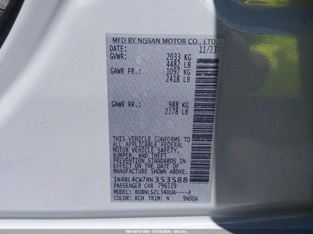 Продажа на аукционе авто 2024 Nissan Altima Sr Intelligent Awd, vin: 1N4BL4CW7RN353588, номер лота: 45741309
