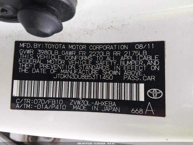 Aukcja sprzedaży 2011 Toyota Prius Three, vin: JTDKN3DU8B5311450, numer aukcji: 45741326