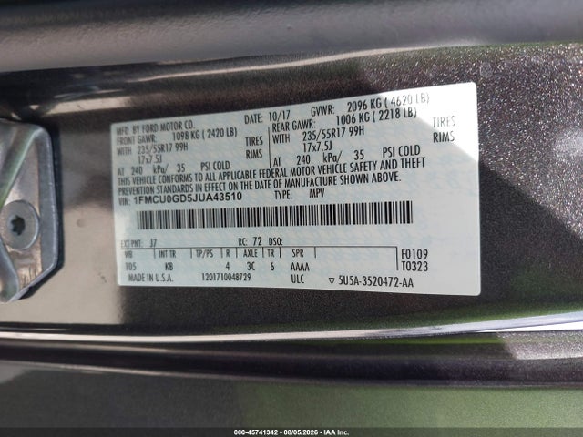Aukcja sprzedaży 2018 Ford Escape Se, vin: 1FMCU0GD5JUA43510, numer aukcji: 45741342