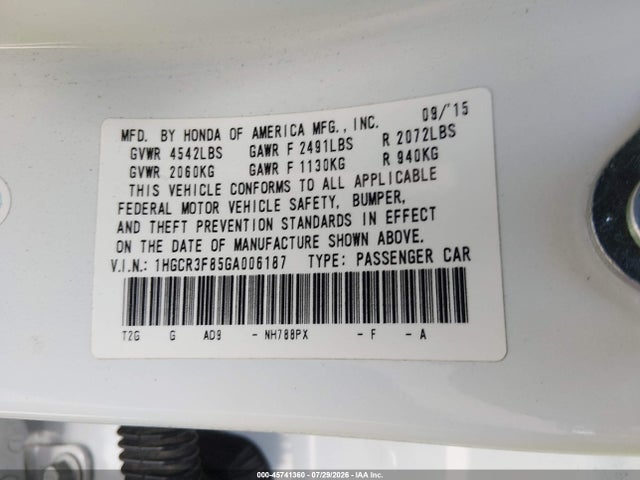 Продаж на аукціоні авто 2016 Honda Accord Ex-l V-6, vin: 1HGCR3F85GA006187, номер лоту: 45741360