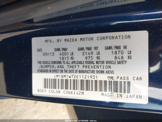 Aukcja sprzedaży 2014 Mazda Mazda3 I Grand Touring, vin: JM1BM1W72E1121931, numer aukcji: 45741388