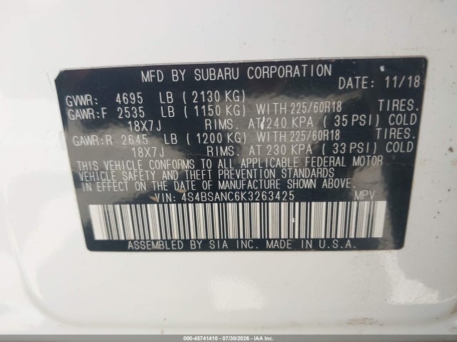 4S4BSANC6K3263425 Subaru Outback 2.5i Limited