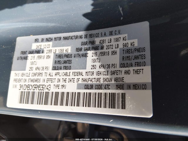 45741440 :رقم المزاد ، 3MVDMBCM3RM639143 vin ، 2024 Mazda Cx-30 2.5 S Carbon Edition مزاد بيع