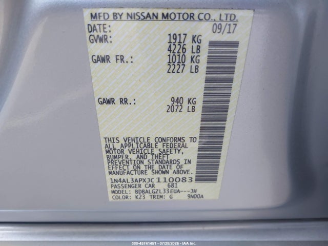 1N4AL3APXJC110083 Nissan Altima 2.5 S
